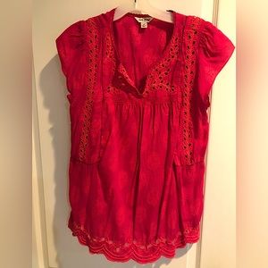 Lucky top, bright pink with scalloped edge, good condition with no flaws